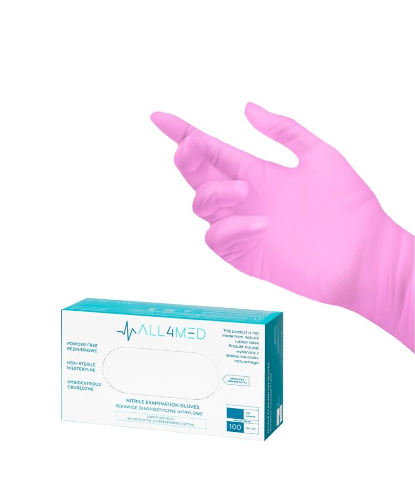 Одинарные нитриловые перчатки розовые 100 шт.
